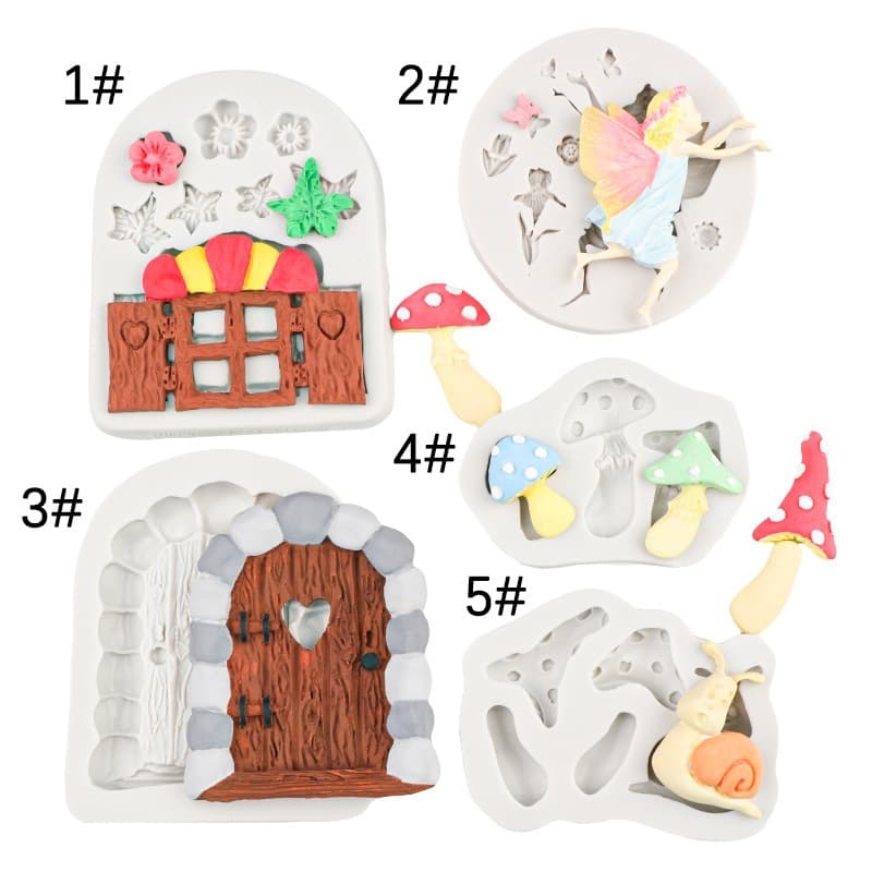 Fairy Garden Mushroom Silicone Fondant Cartoon Wooden Door Cake Mold Chocolate Cake Decoration Resin Mold