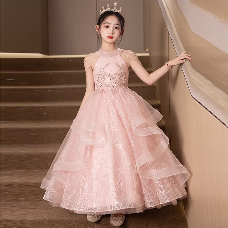 Pink High-End Children's Gown 2026 New Model Host Flower Girl Piano Performance Runway Show Dress Princess Dress