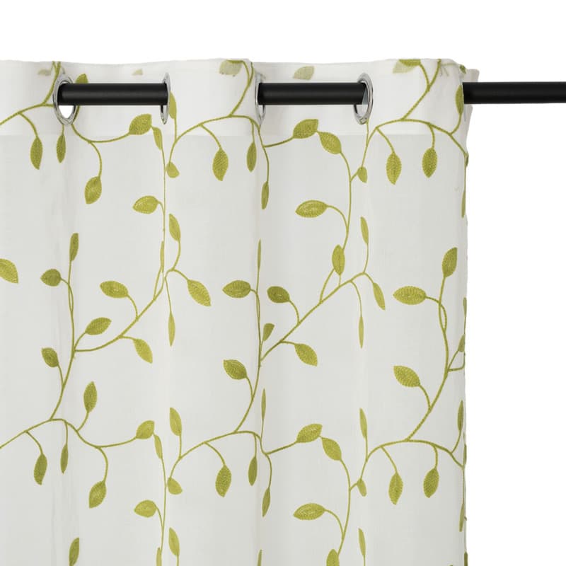 Cross-border Rustic Green Leaf Embroidered Sheer Curtains Amazon Hot Selling Light-Transmitting Sheer Curtains Ready-Made Stock Factory Direct