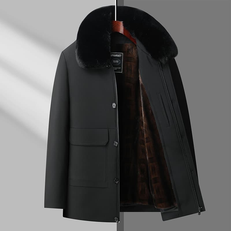Winter coat for fathers, middle-aged and elderly men's cotton-padded coat, fleece-lined and thickened mid-length cotton-padded coat, winter cotton-padded jacket for grandfathers.