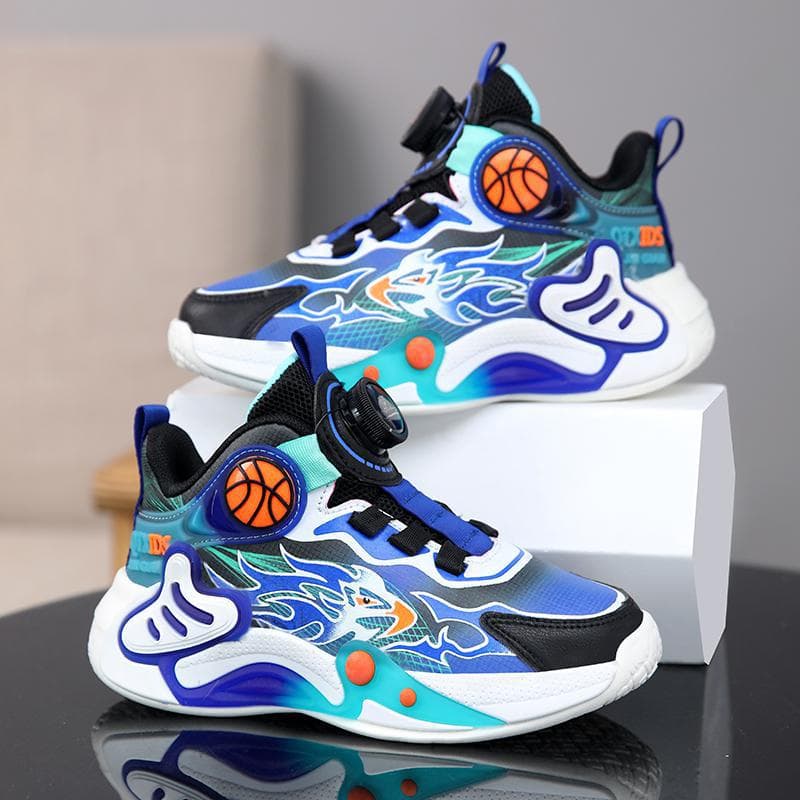 Boys Basketball Shoes 2025 Autumn New Swivel Buckle Children's Shoes Medium and Large Children's Running Shoes Leather Breathable Waterproof Anti-Slip