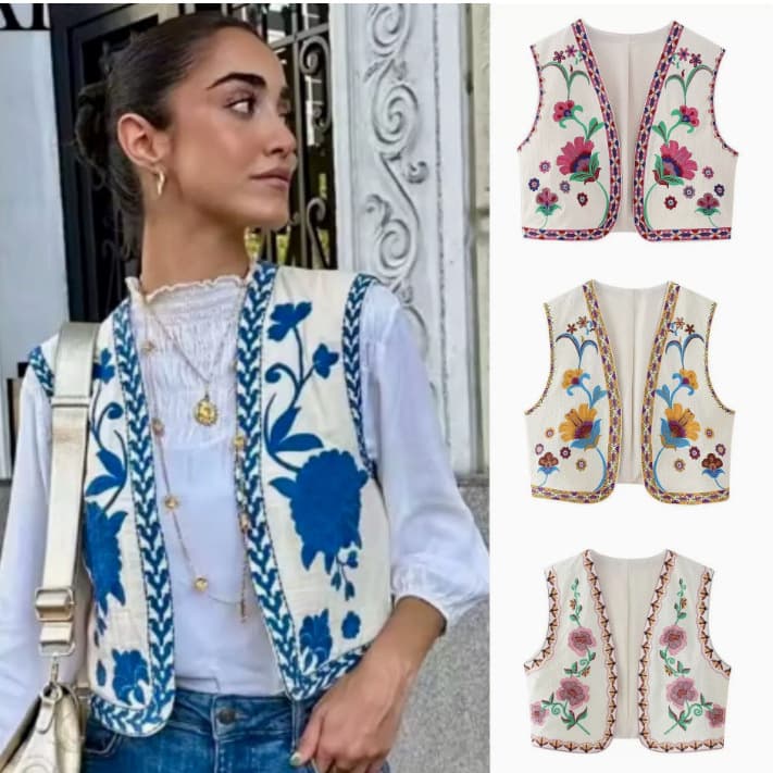 Cross-border European and American Women's Fashion AliExpress Hot-Selling Casual Outerwear Vintage Embroidered Vest