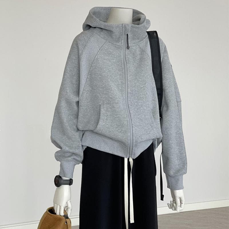 Gray hooded jacket for women spring and autumn 2025 new sweatshirt versatile baseball uniform top Korean style early spring wear