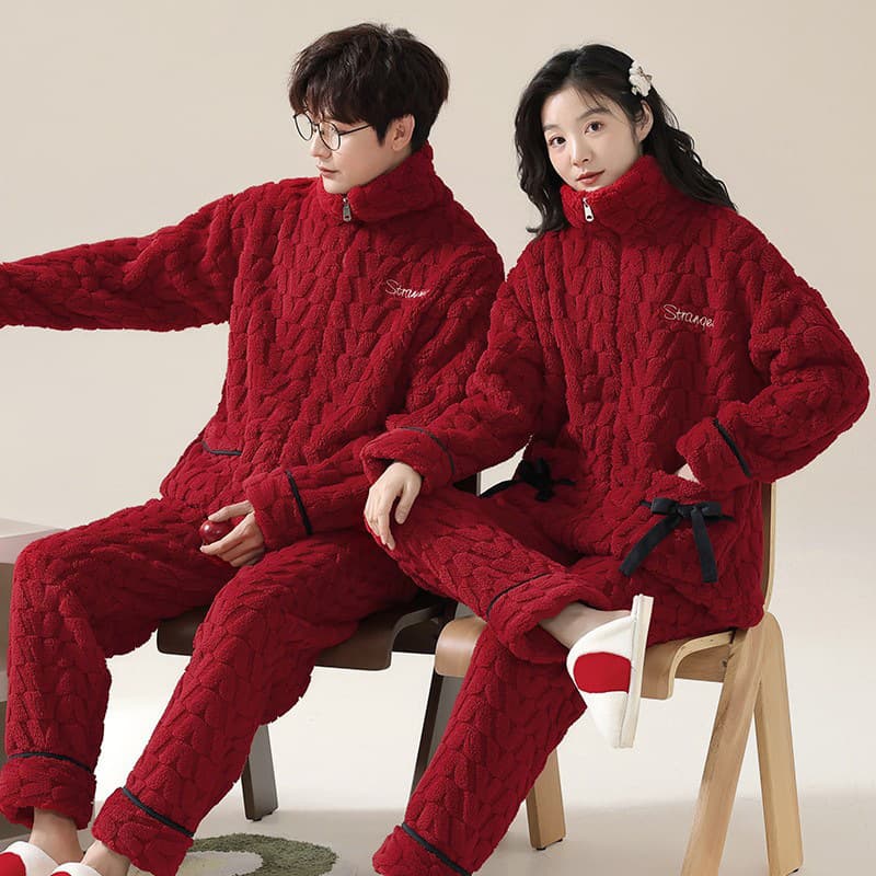 Autumn/Winter Couples Pajamas Coral Fleece Warm Men's and Women's Newlywed Wedding Flannel Zodiac Year Homewear Set