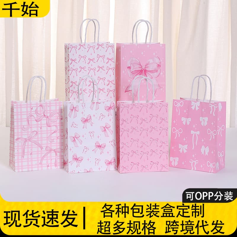 Sweet bow printed handbag for girls birthday souvenir packaging bag creative small fresh holiday gift bag
