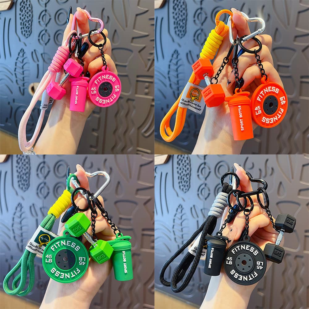 Creative DIY Sports Fitness Barbell Keychain Pendant for Couples Women Miu Style Bag Charm Keychain Accessory