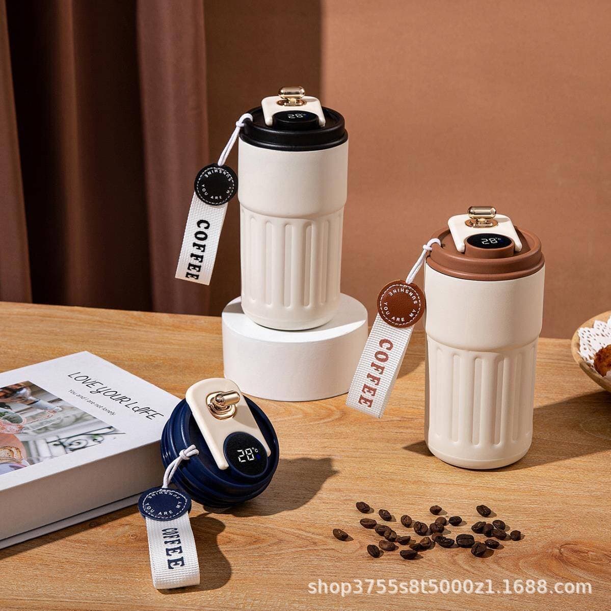 Cross-border Smart Coffee Cup Portable Stainless Steel Insulated Mug for Men and Women, Exquisite and Simple Water Bottle, Custom Logo Available