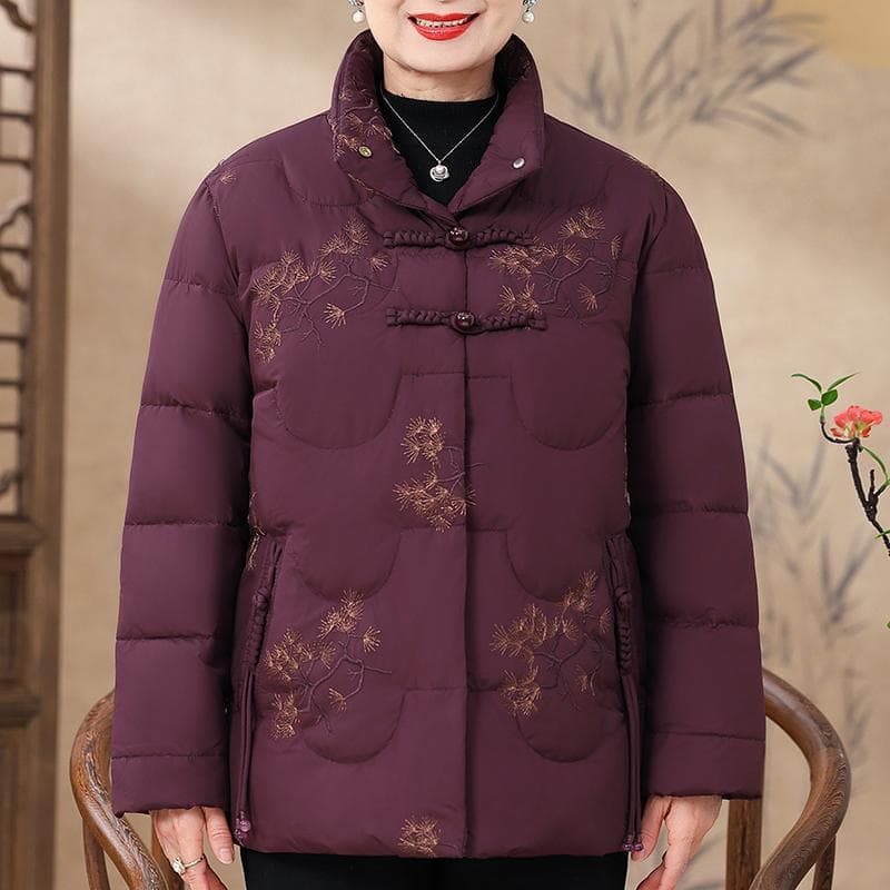 Elderly Women's Down Jacket, 2025 New Style Mom's Winter White Duck Down Coat, Grandma's Style Chinese Embroidery Cotton Clothing
