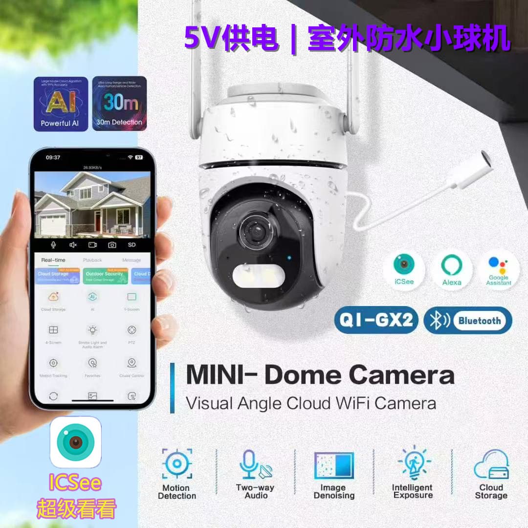 icsee Wireless WiFi Network Camera HD Waterproof Surveillance Camera 2MP Bullet Dome Monitor with Remote Phone Access