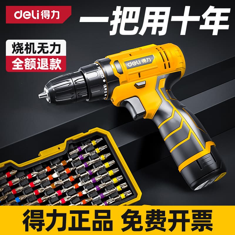 Deli Multifunctional Electric Drill Screwdriver Lithium Battery Rotary Tool Pistol Drill Home Use Rechargeable Drilling Hand Drill
