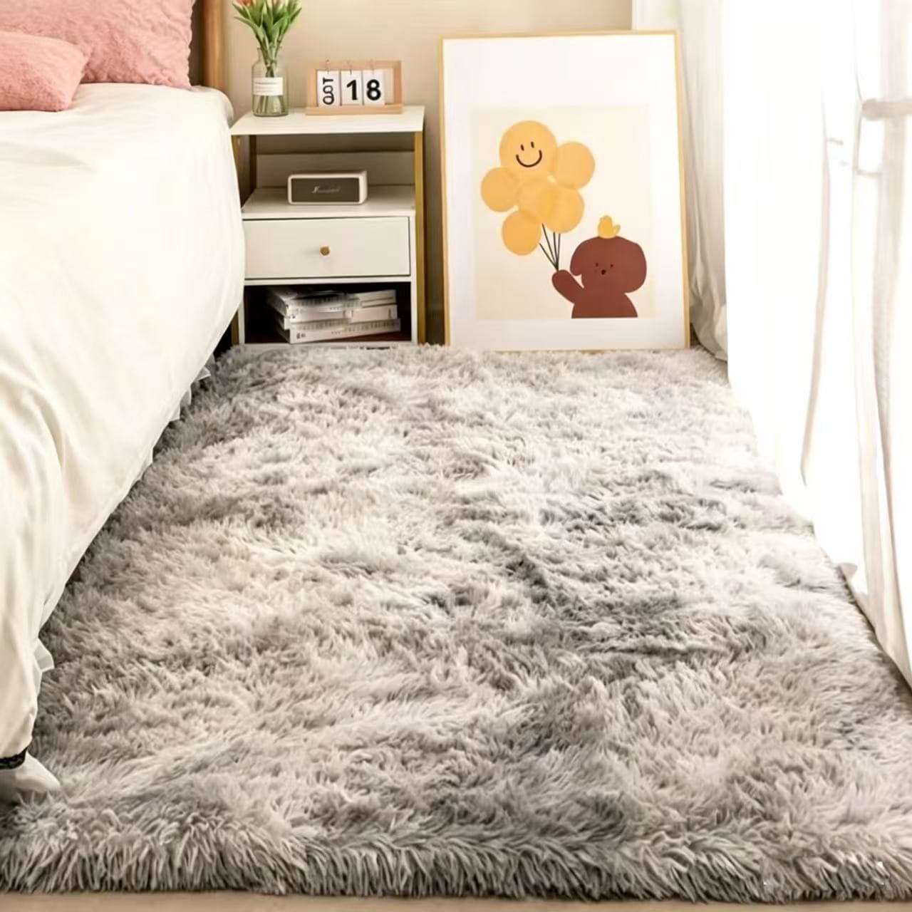Soft Fluffy Bedroom Bedside Carpet Living Room Carpet Window Sill Mat Cute Long Hair Carpet Mat for Girls