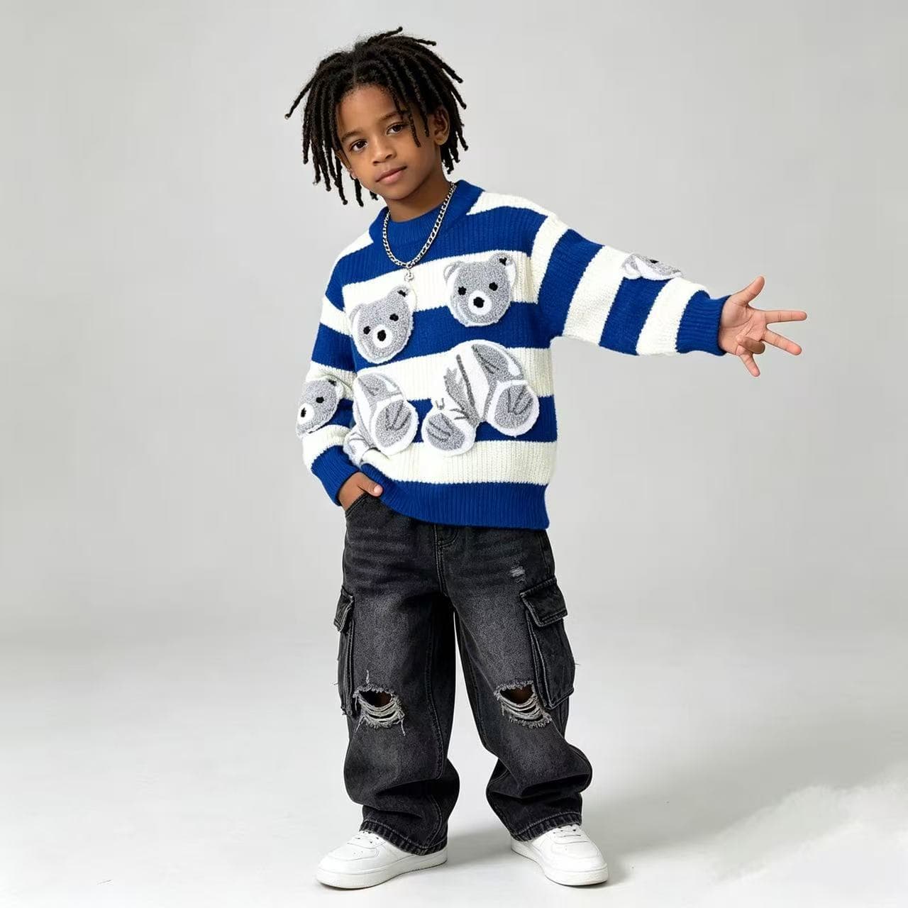 New Kids Winter Sweater Base Layer Autumn/Winter Crew Neck Long Sleeve Set Thick Trendy Children's Warm Clothing