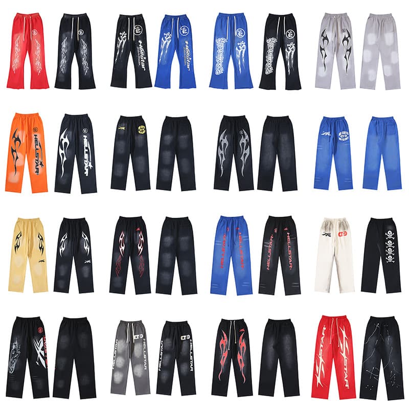 Cross-border foreign trade wholesale Hellstar Hellstar washed distressed printed casual trousers for men and women, trendy brand collection