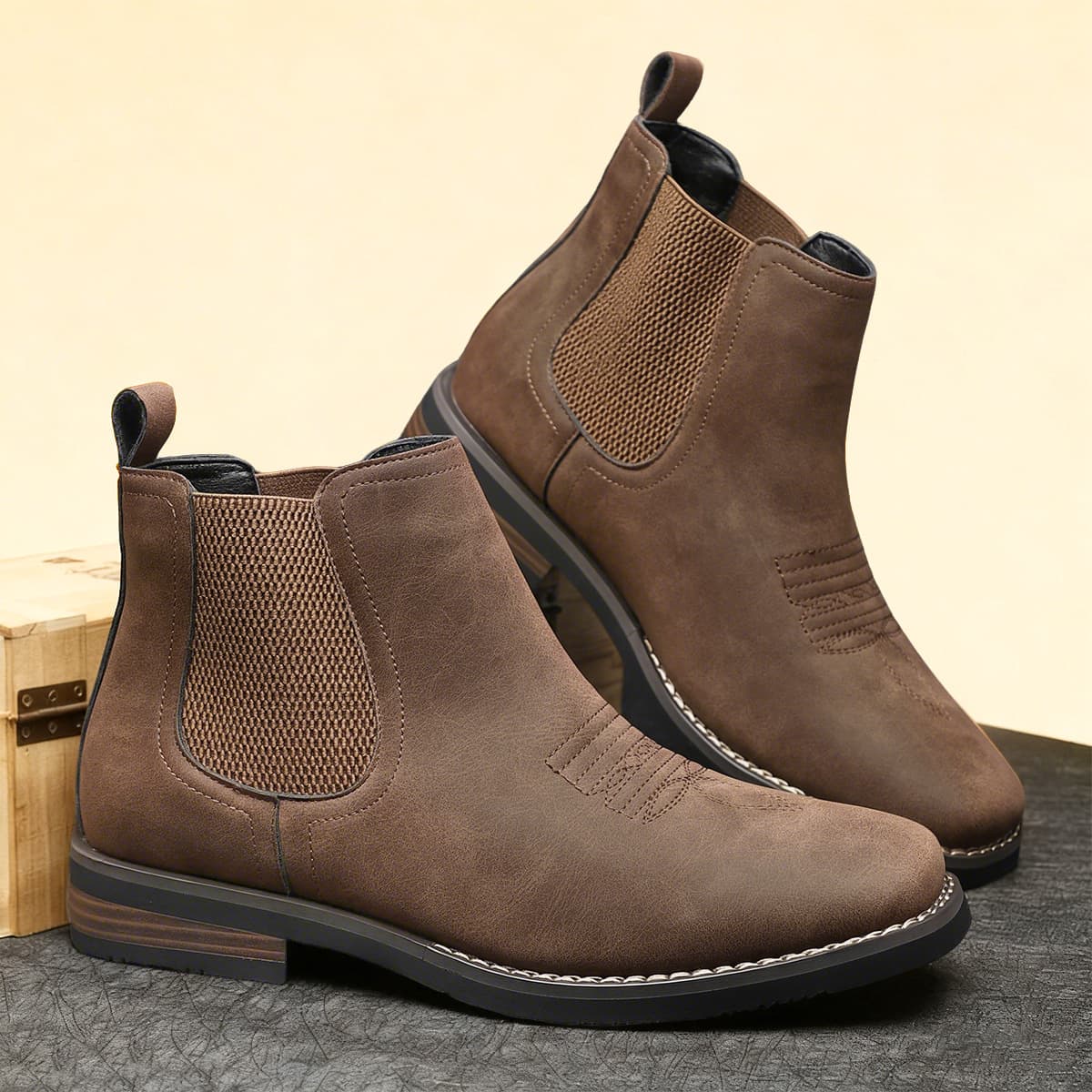 Men's Chelsea Faux Leather Mid-Calf Boots, Autumn/Winter Trendy Leather Boots, Casual British Style, Versatile Martin Boots
