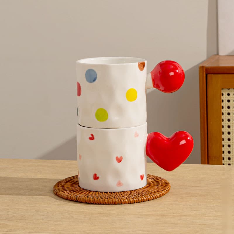 Creative Heart-Shaped Hand-Painted Cute Mug with Handle Ceramic Coffee Cup Home High-Face-Value Mark Cup