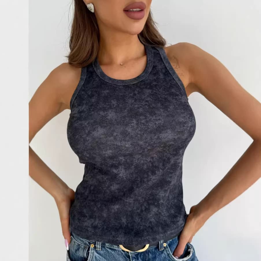 Hot Selling in Europe and America Sexy Ribbed Short Camisole Women's Outerwear Tight Inner Layer Sweet Cool Girl Sleeveless Top