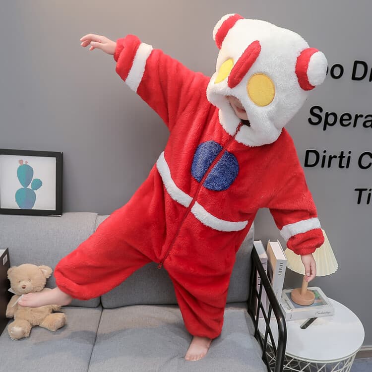 2024 New Ultraman Children's Coral Fleece One-Piece Pajamas Boys Winter Thickened Baby Flannel Crawling Suit