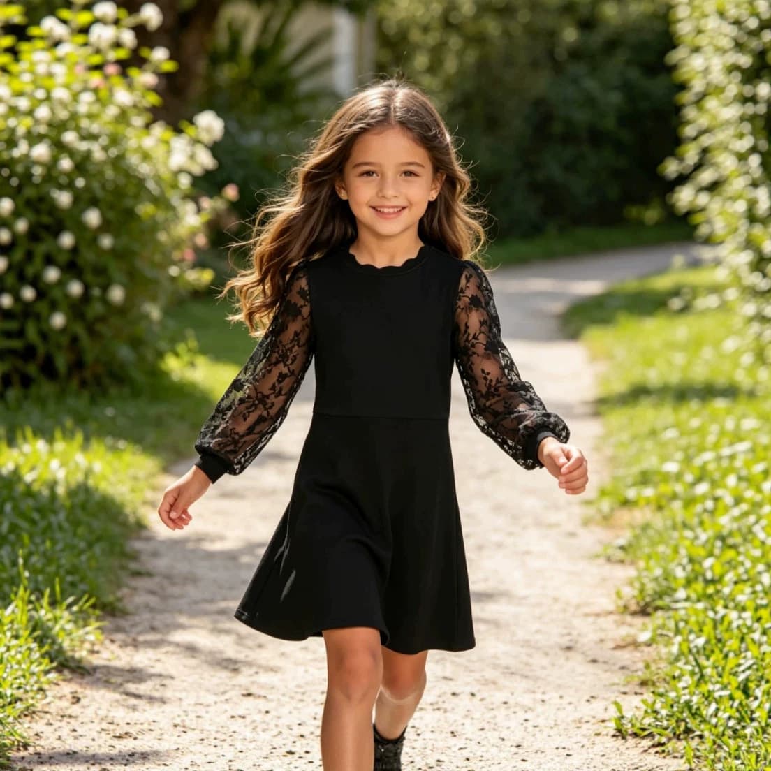 New style black lace sleeve dress for girls and older children, factory direct supply