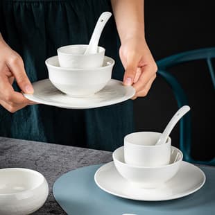 Pure White Ceramic Tableware Set Hotel Restaurant Tabletop Four-Piece Set Buffet Plate Bowl Bone Dish Restaurant Small Tableware