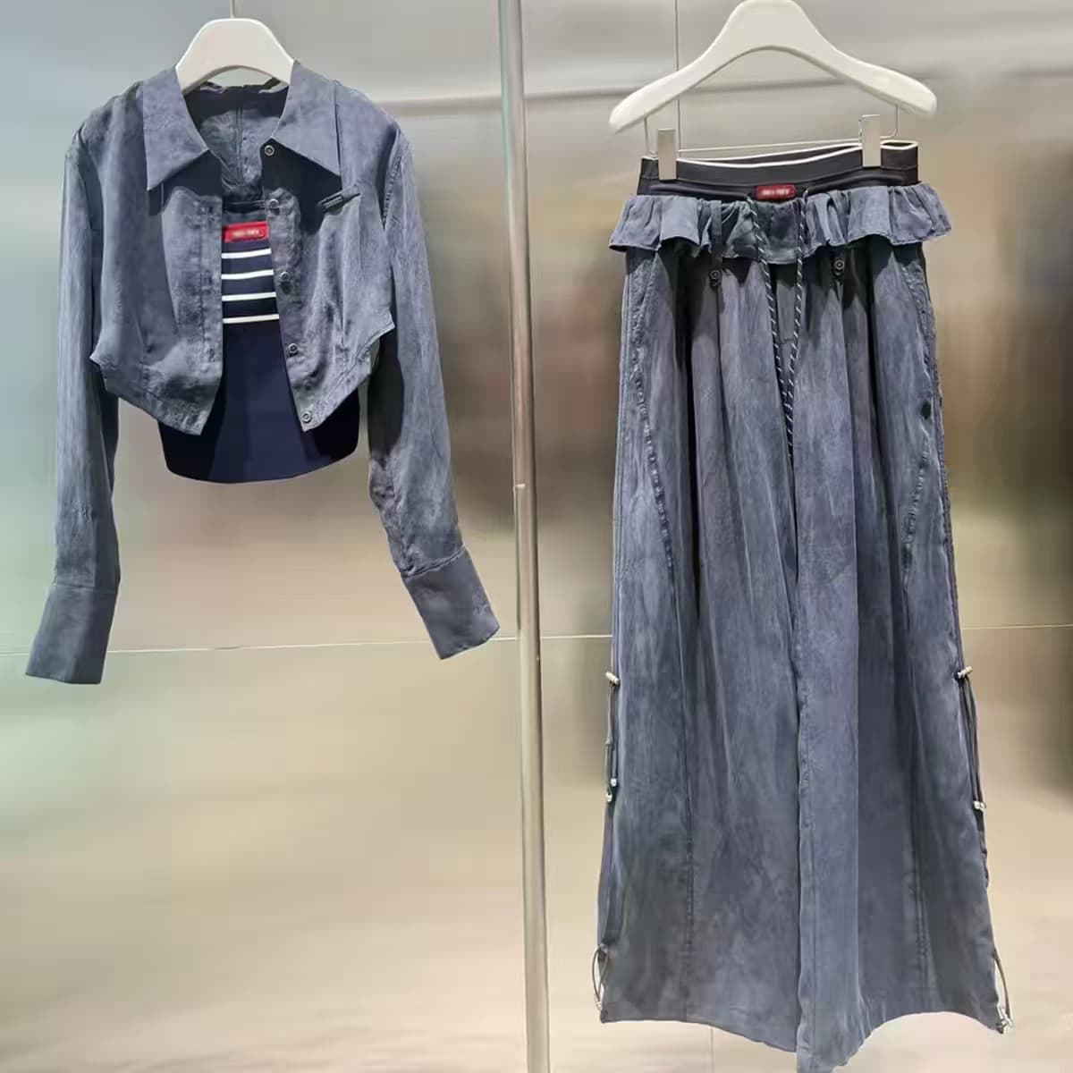 In Stock 2026 Spring New Style Lapel Contrast Color Two-Piece Shirt Top RK10801422