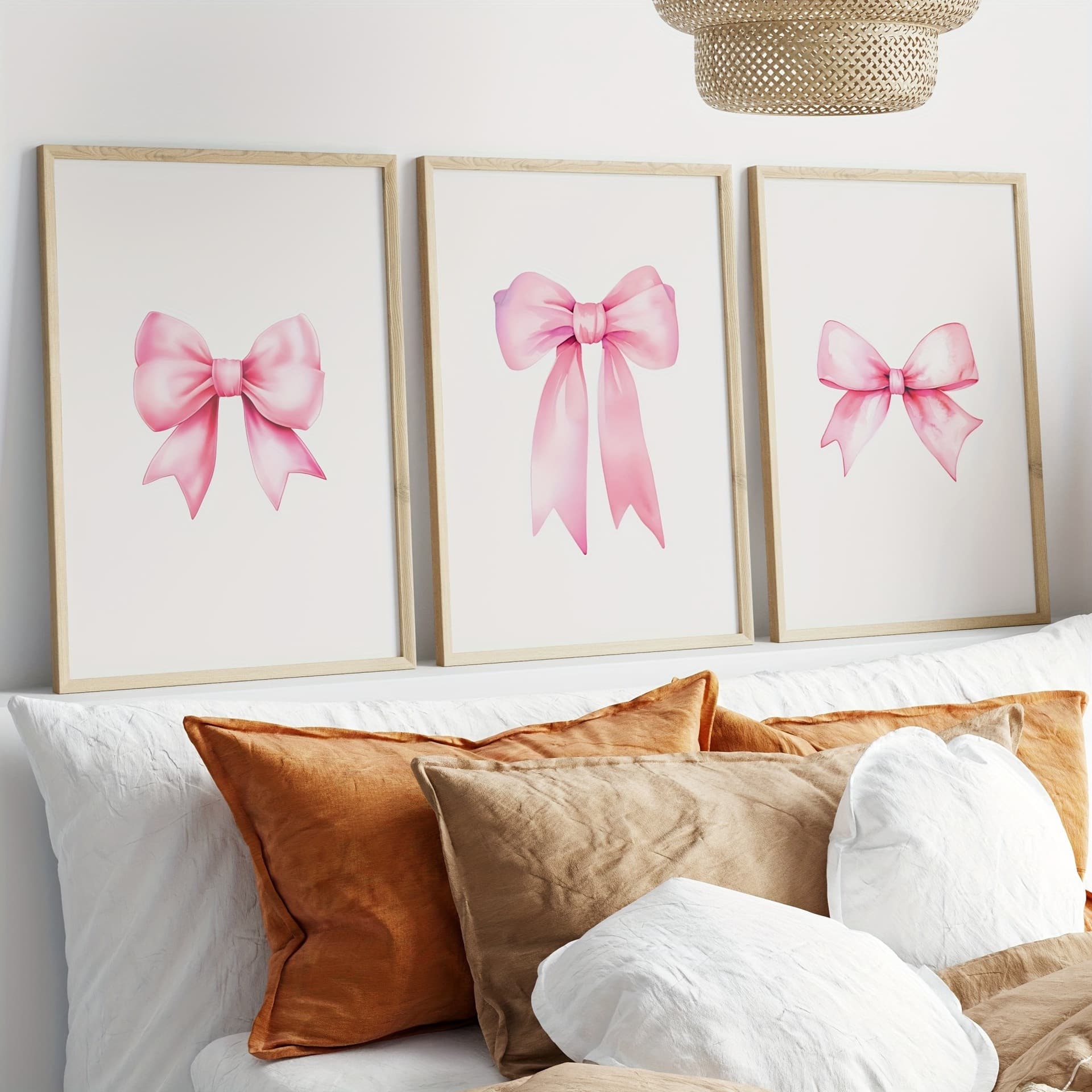 Temu Bestseller Drop Shipping Warehouse Pink Bow Cute Girls Bedroom Canvas Art Print Unframed Poster