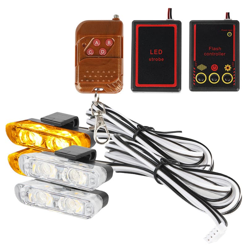Car modification wireless remote control 12V one to four red and blue mid-grid clip light strobe light 2LED*4 warning light