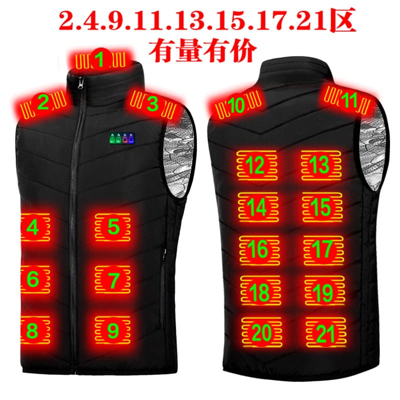 21-Zone 13-Zone Smart Heating Vest Men Winter Electric Heating Garment USB Cross-Border Constant Temperature Heating Vest 9-Zone 2-Zone