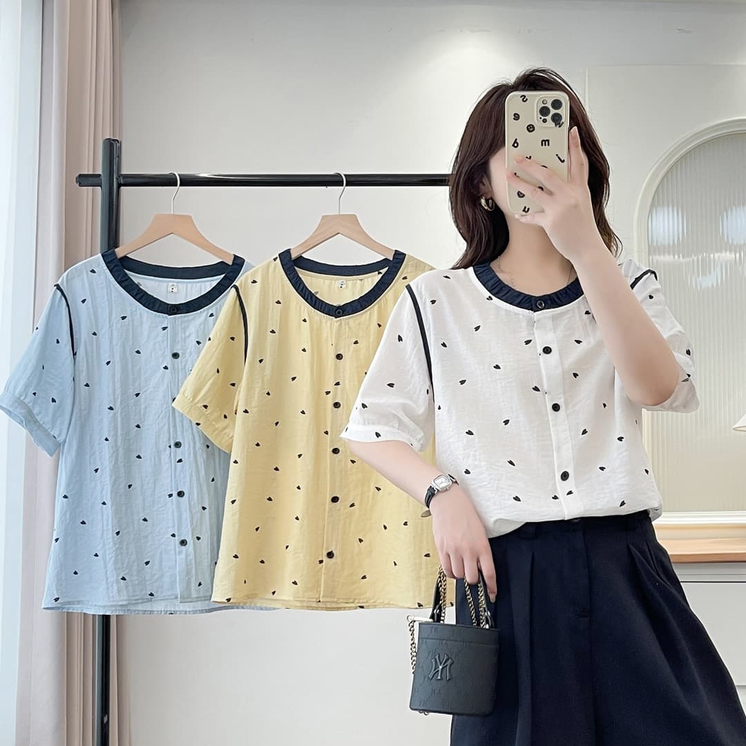 Fat sister shirt women's short-sleeved large size 2026 summer new age-reducing color matching love print loose half-sleeved 2214