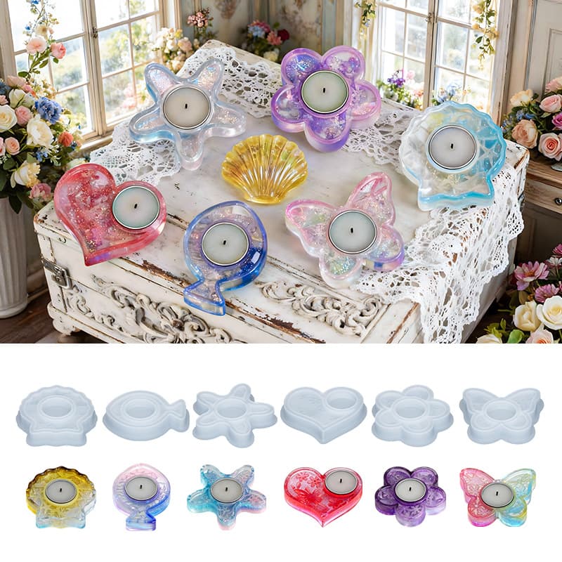 diy resin candle holder flowers butterfly love starfish shell fish candle holder base silicone mold