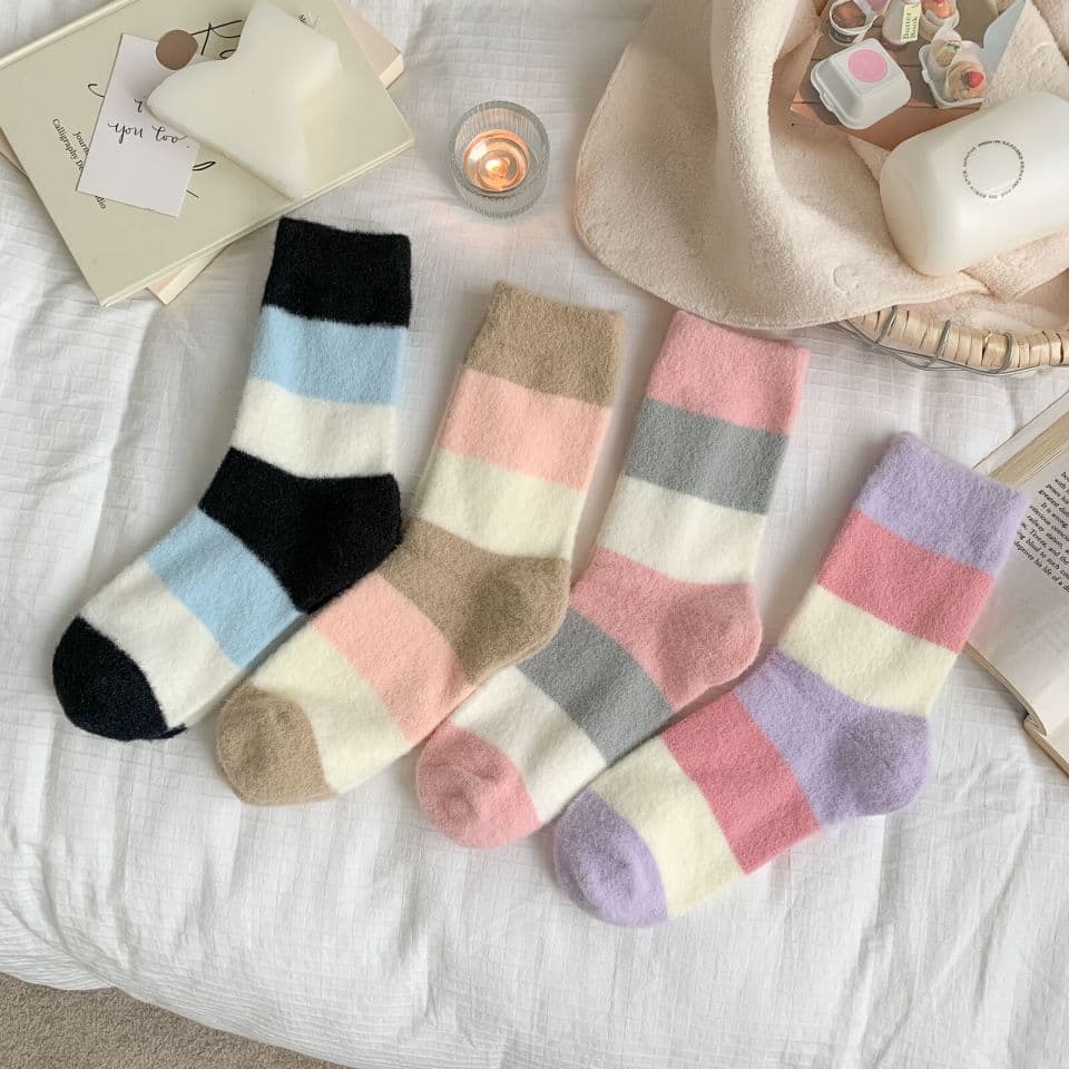 Australian Fleece Autumn/Winter Cold-Resistant Thick Warm Floor Socks Home Sleep Women's Socks Maternity Socks Macaron Color Block Fleece Socks