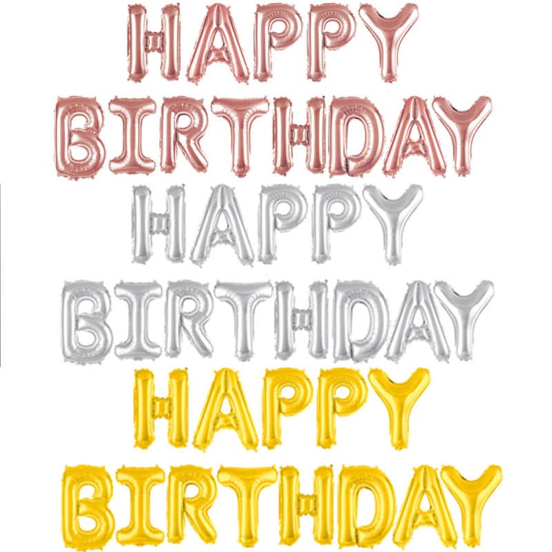 16-Inch Letter Aluminum Foil Balloons Happy Birthday Set Metal Color Round Shaped Balloons for Birthday Celebration