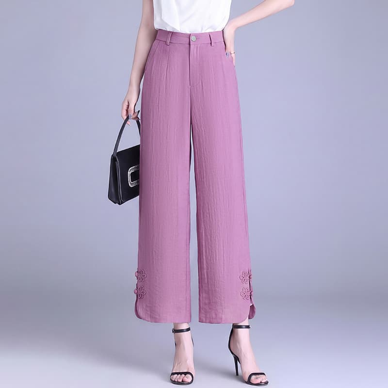 Fashion Chinese-style Wrap Wide-leg Pants for Women 2026 Summer New Loose High-waist Casual Trousers Cropped Straight Pants