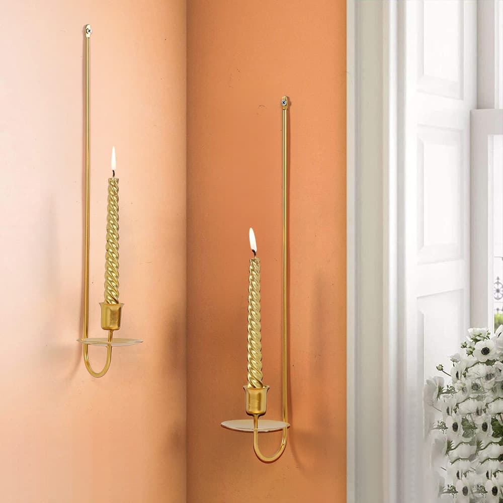 Cross-Border Wall-Mounted Iron Candlestick, High-End Wall-Mounted, Simple L-Shaped Golden Candlestick, Festive Atmosphere 2-Piece Set