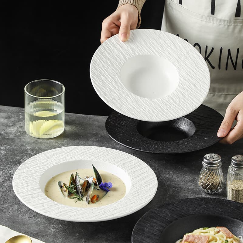 Straw Hat Plate Ceramic Deep Bowl Salad Pasta Plate Japanese Rock Style Western Dinner Plate Italian Soup Plate Pasta Plate