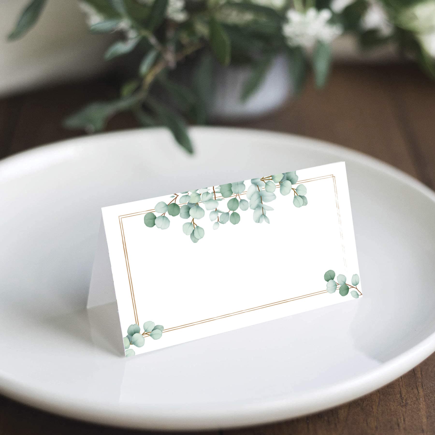 Cross-border Wholesale Green Leaf Watercolor Wedding Dinner Event Seat Fold Card Activity Decoration Card Writable