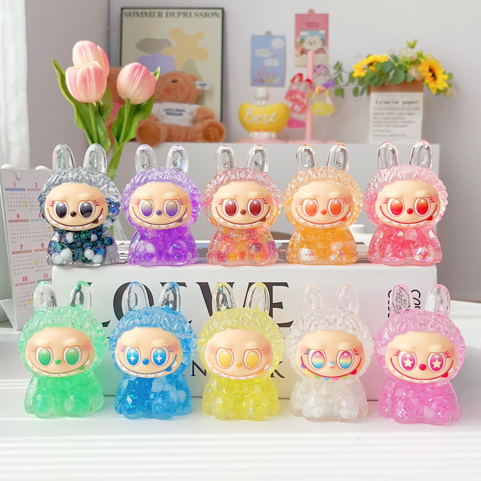 New 8CM Colossal Labubu Douyin Same Style Extra Large Ornament Oil-Filled Milk Bean Hourglass DIY Accessory Acrylic