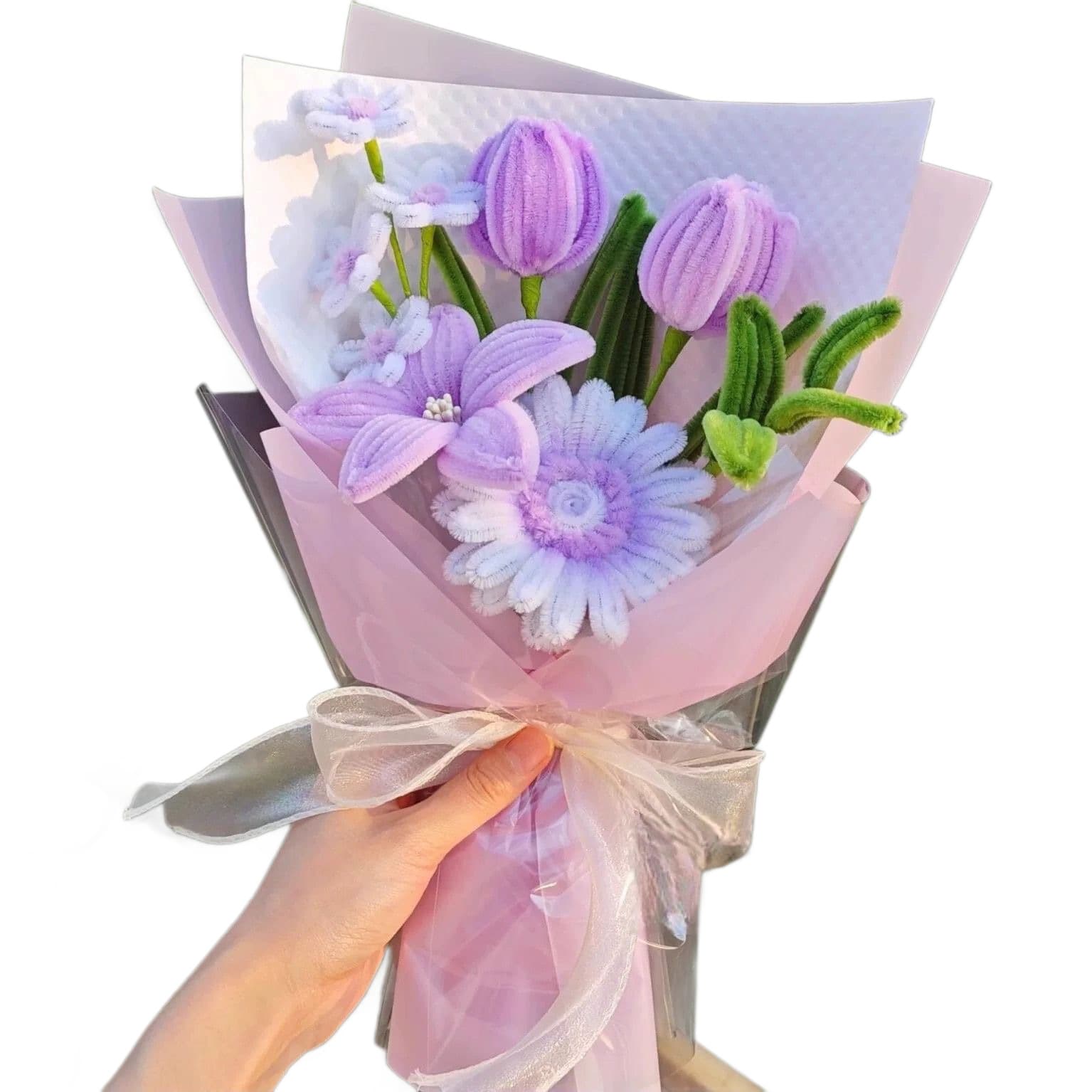 Chenille Stem Handmade Flower Bouquet Finished Rose Tulip Artificial Flowers Birthday Gift Teacher's Day Women's Day Decoration