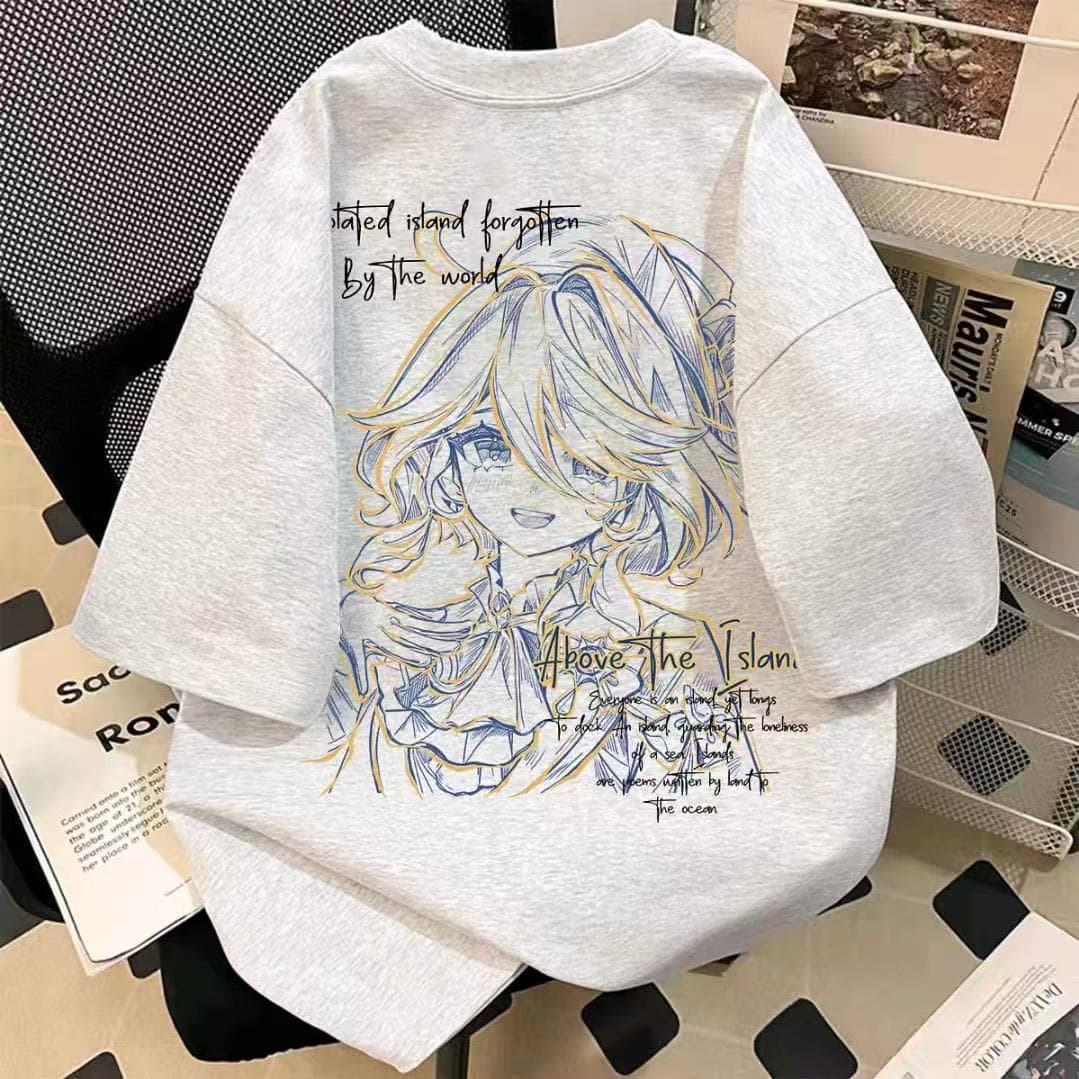 2026 Genshin Impact Furina Printed Cotton Short-Sleeve Anime T-Shirt Adult and Kids Men's Top