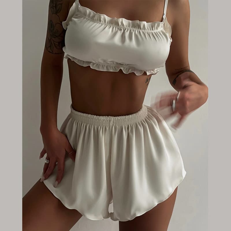 European and American foreign trade women's clothing 202 spring new sexy suspender tube top slim-fitting fungus pleated short