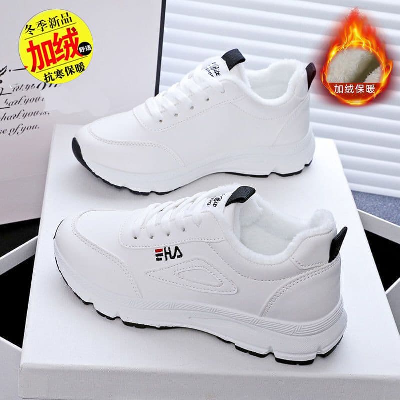 Women's low-top cotton shoes, 2023 winter new style, fleece-lined sports shoes, warm, thick-soled, casual shoes, flat, versatile student shoes