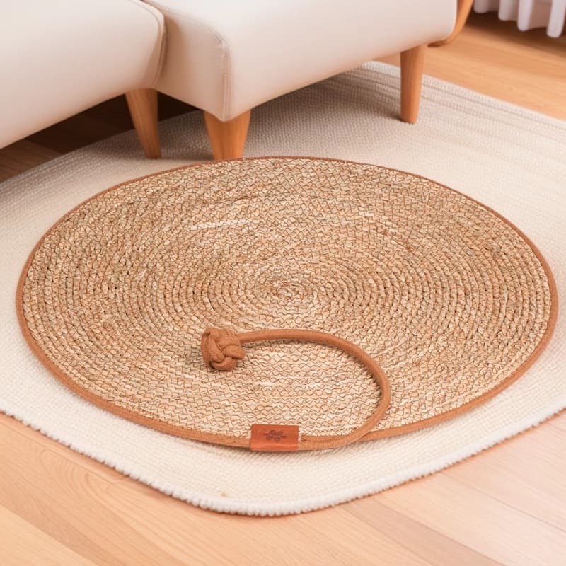 Large Cat Scratcher Board, Wear-Resistant Cat Toy, No Litter Scratcher Pad, Cat Bed Integrated with Rattan Woven Cat Sleeping Mat for Dogs
