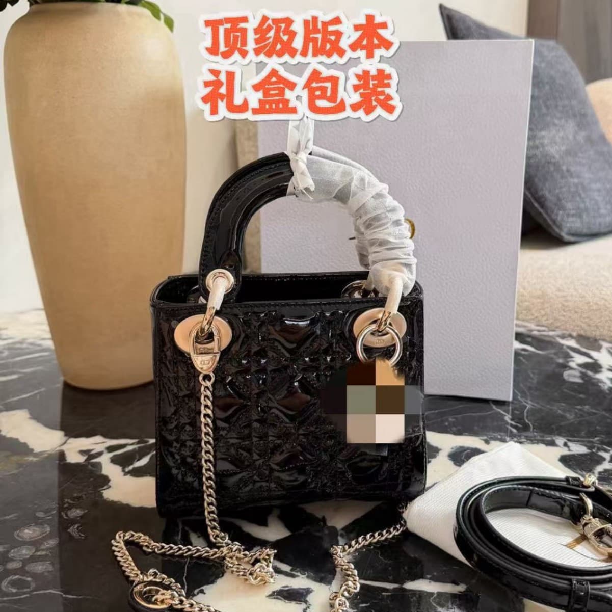 D family cross-border Princess Diana portable patent leather women's bag women's one-shoulder cross-body versatile horizontal style three grids and four grids diamond princess Diana