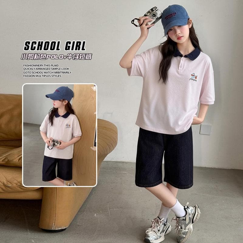 Zhili children's clothing girls short-sleeved T-shirt 2026 new junior high school student polo shirt female older children fashionable Korean style children's super