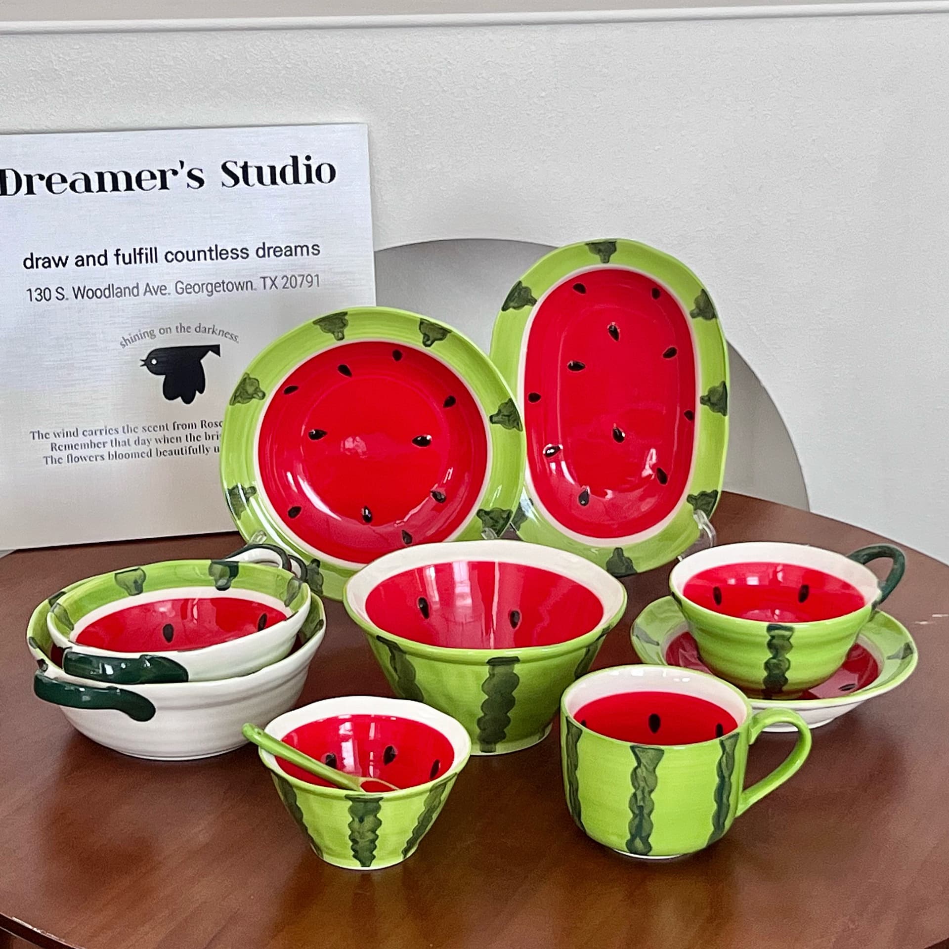 Cute Watermelon Set Dining Utensils Summer Refreshing Fruit Bowls Plates Spoons Home Use Glasses Transparent Material Kitchen Su