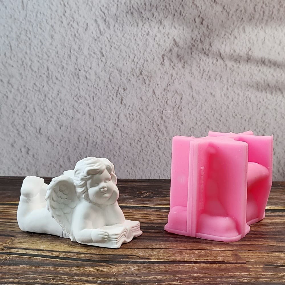 Angel Reading Book Ornament Mold Candle Plaster DIY Plaster Ornament Candle Holder Silicone Mold W1012