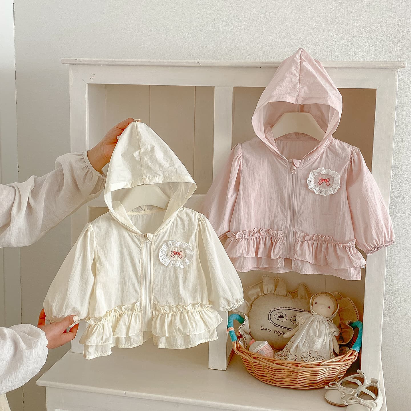Dianxi baby summer new cute and sweet lace air-conditioning shirt baby summer thin style hooded jacket