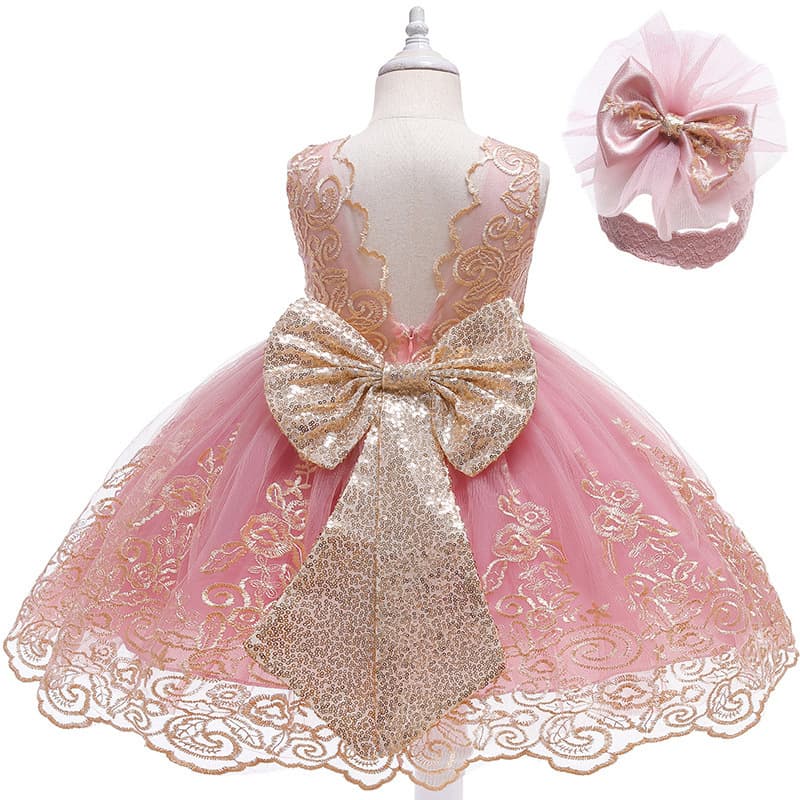 Children's Evening Dress Mesh Princess Tutu Skirt Sleeveless Lace Patchwork Girl's Dress Gown Performance Costume