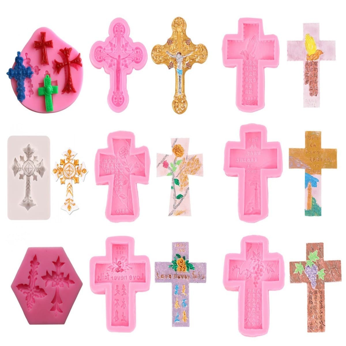 Multiple Types of Cross-Shaped Liquid Silicone Fondant Cake Molds, Cake Decoration Molds, Silicone Cake Molds