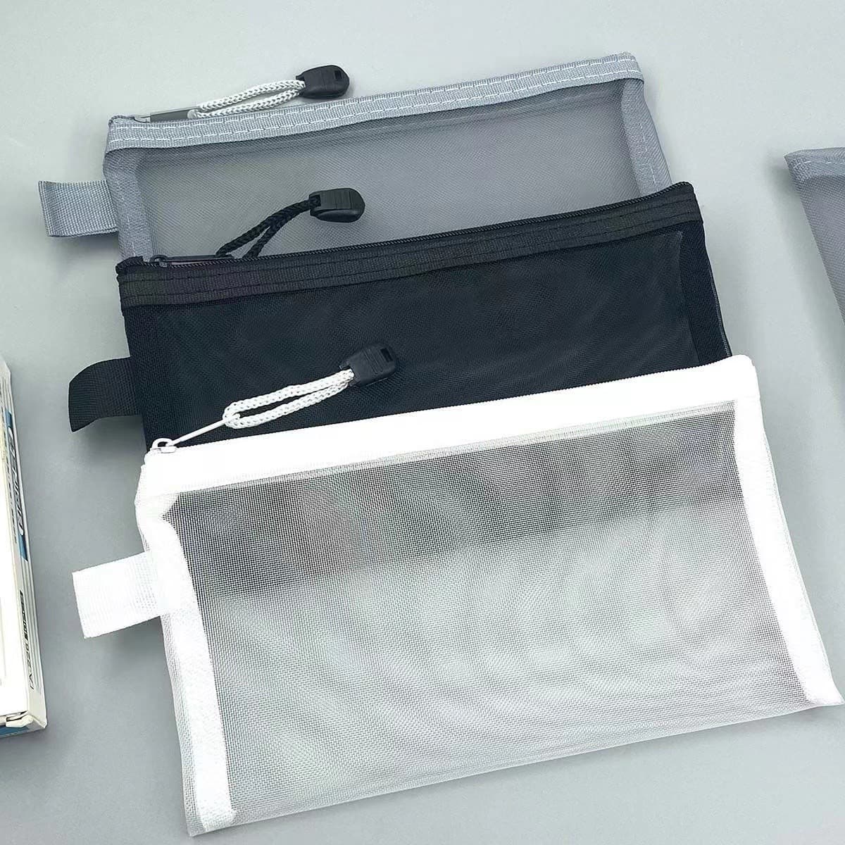 Simple Transparent Mesh Pencil Case Storage Bag, Student Exam Portable Large Capacity Stationery Pouch Wholesale