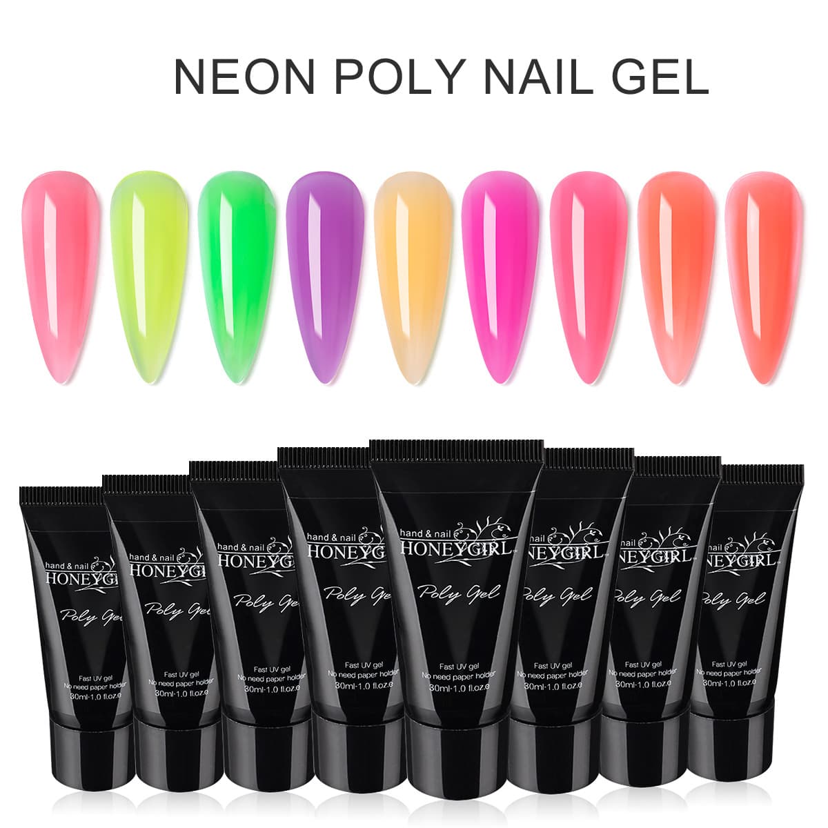 HONEYGIRL New 9-Color Neon Quick Extension Gel Nail Builder Gel Fast-Drying Painless Shaping Nail Polish Gel